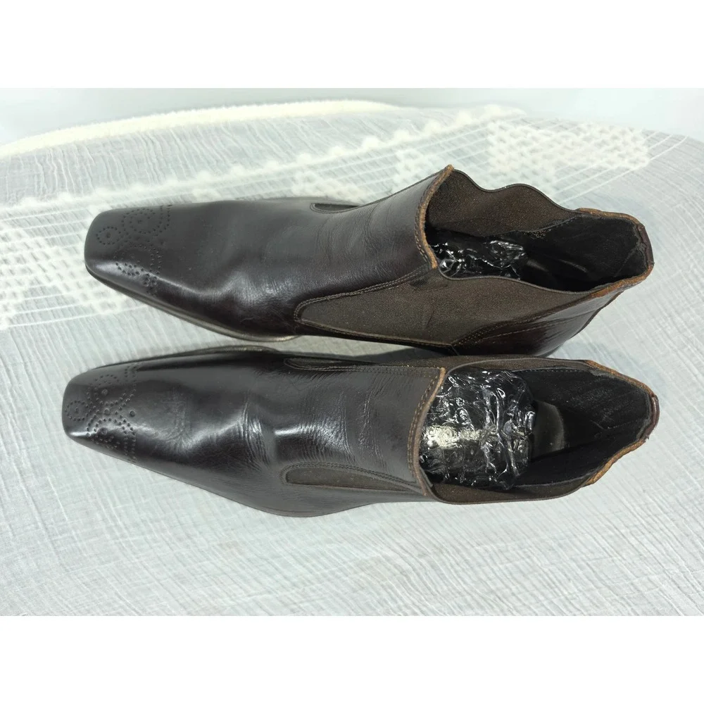 Vero Cuoio Mens Dark Brown Leather Medallion Toe Chelsea Boots Made in Italy 43